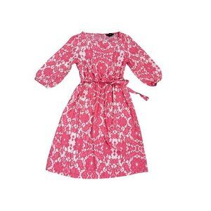 H&M Womens Pink & White Floral Print Belted Dress With 3/4 Sleeves - Size 4